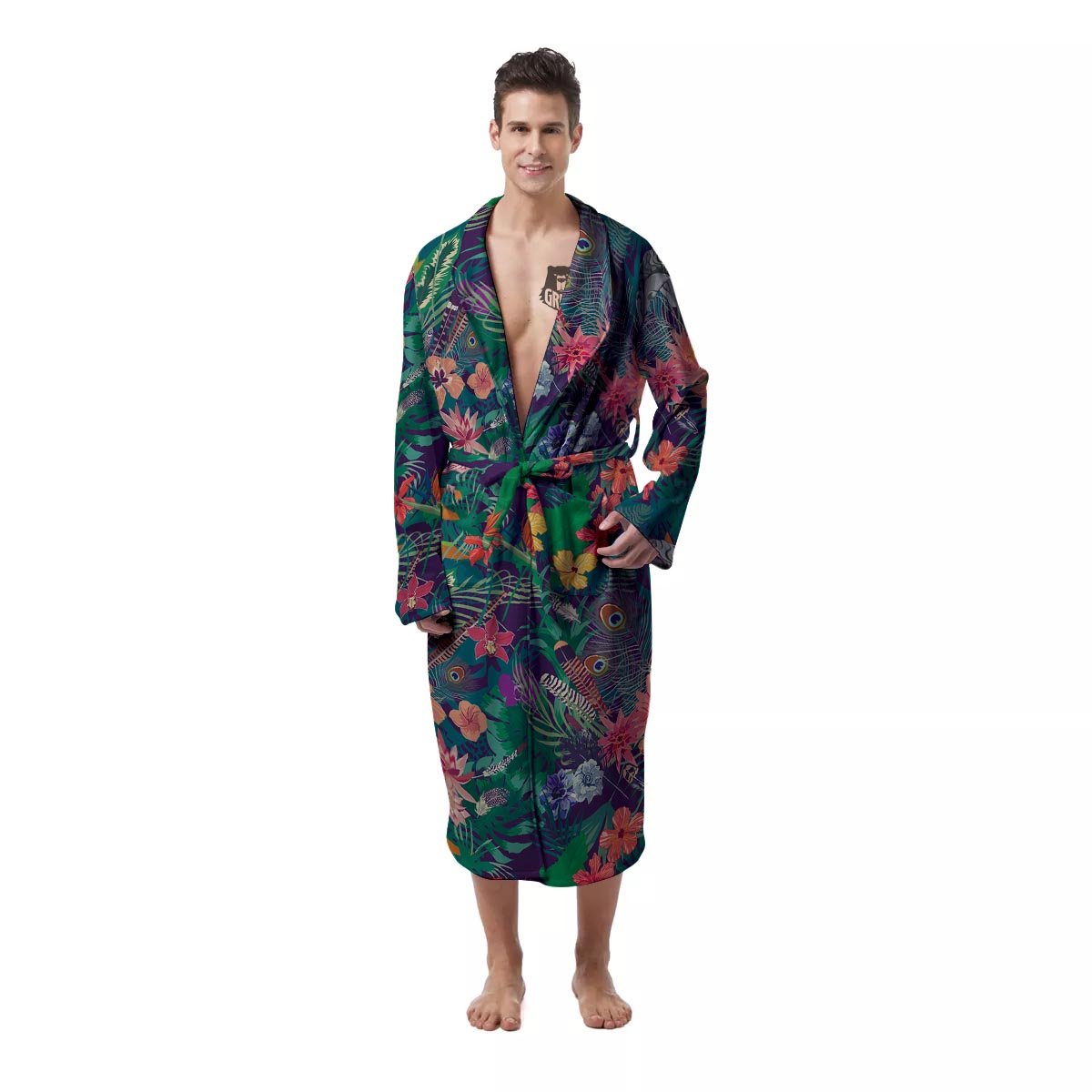 Buddha Tropical Print Pattern Men's Robe-grizzshop