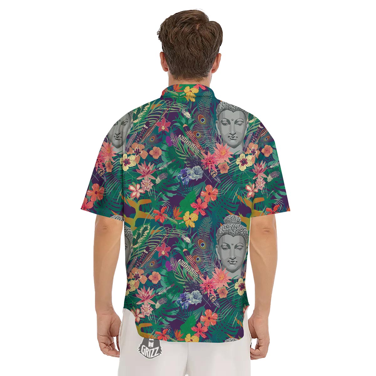 Buddha Tropical Print Pattern Men's Short Sleeve Shirts-grizzshop