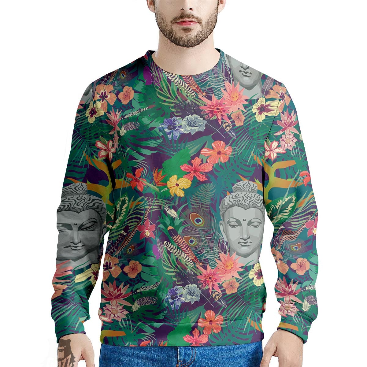 Buddha Tropical Print Pattern Men's Sweatshirt-grizzshop