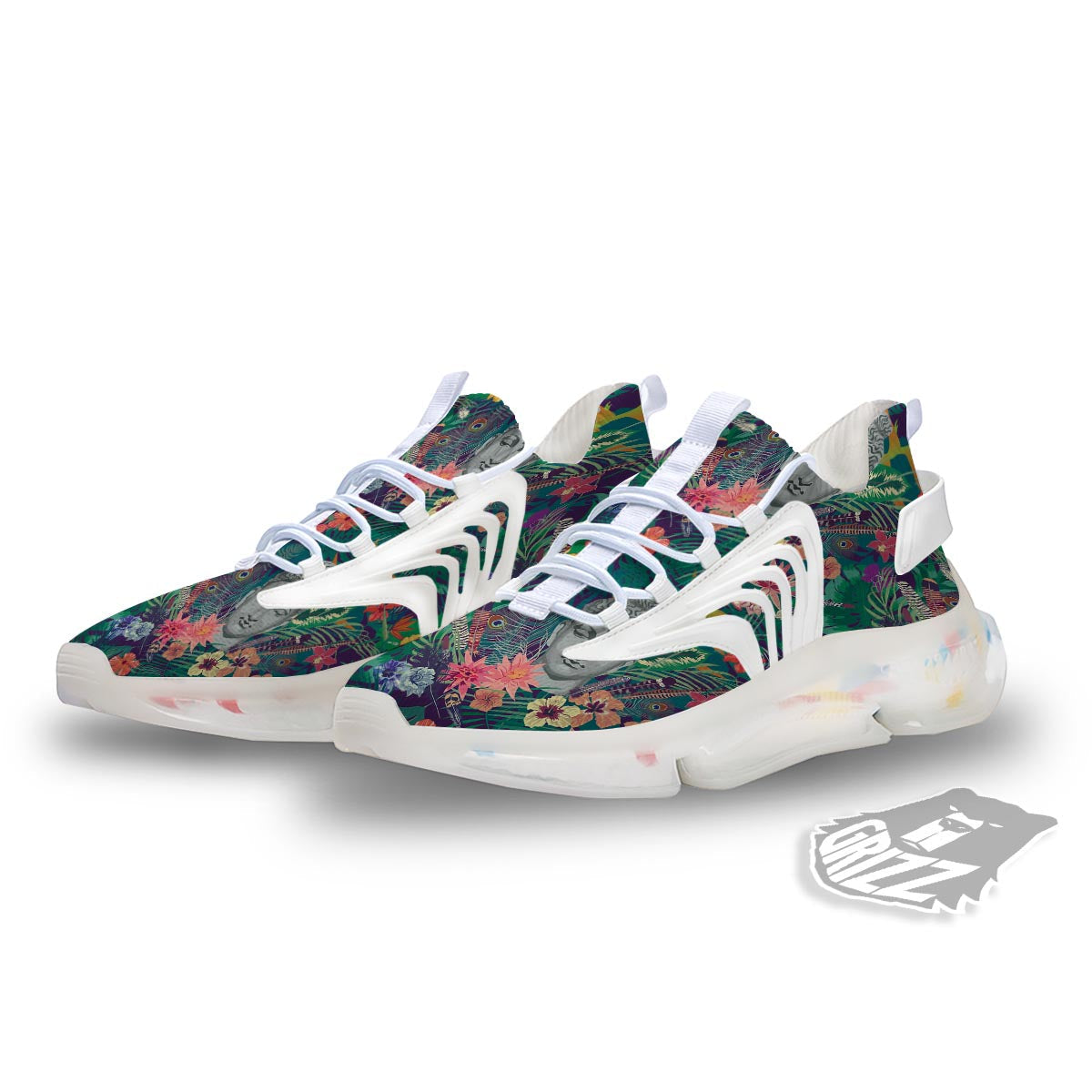 Buddha Tropical Print Pattern White Gym Shoes-grizzshop