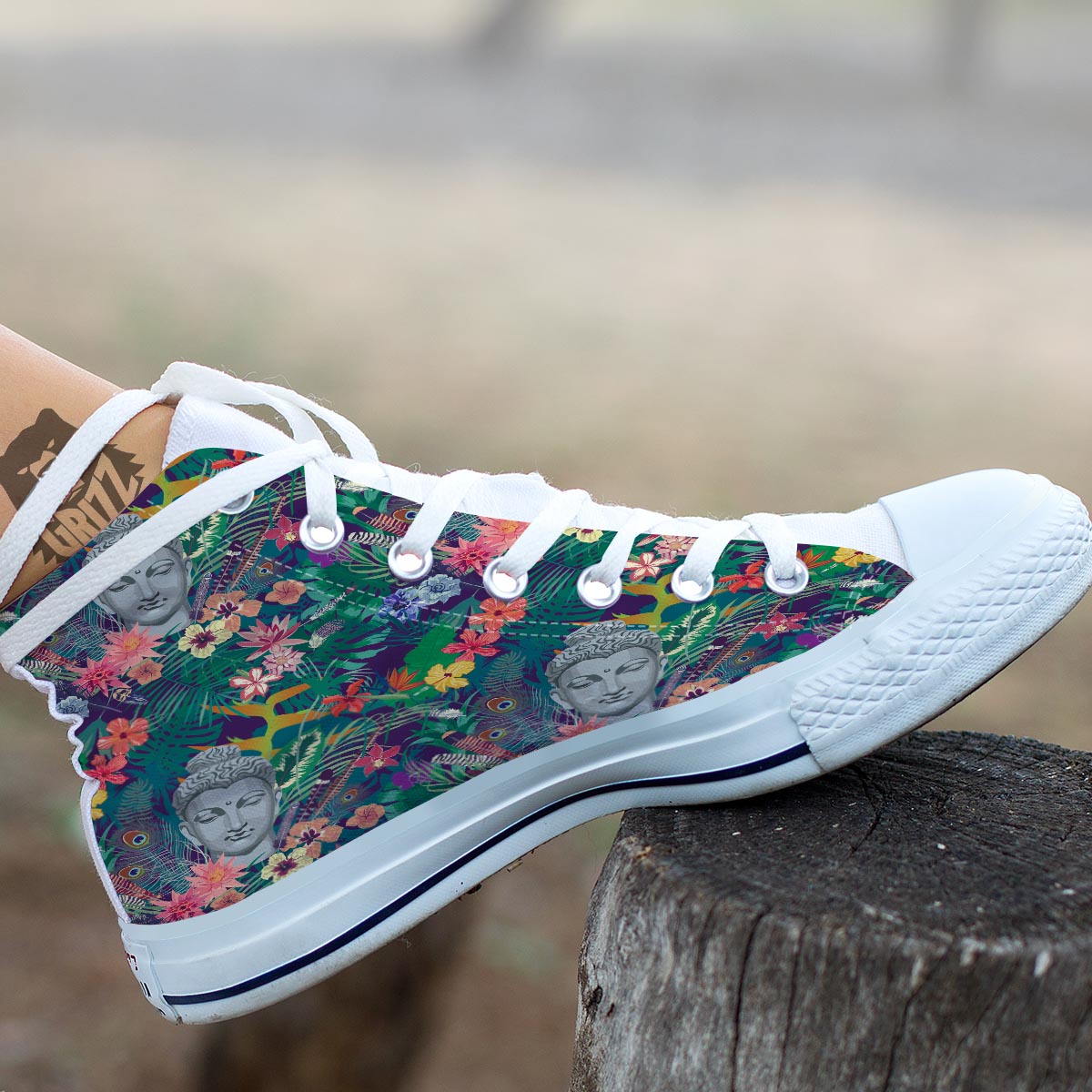 Buddha Tropical Print Pattern White High Top Shoes-grizzshop