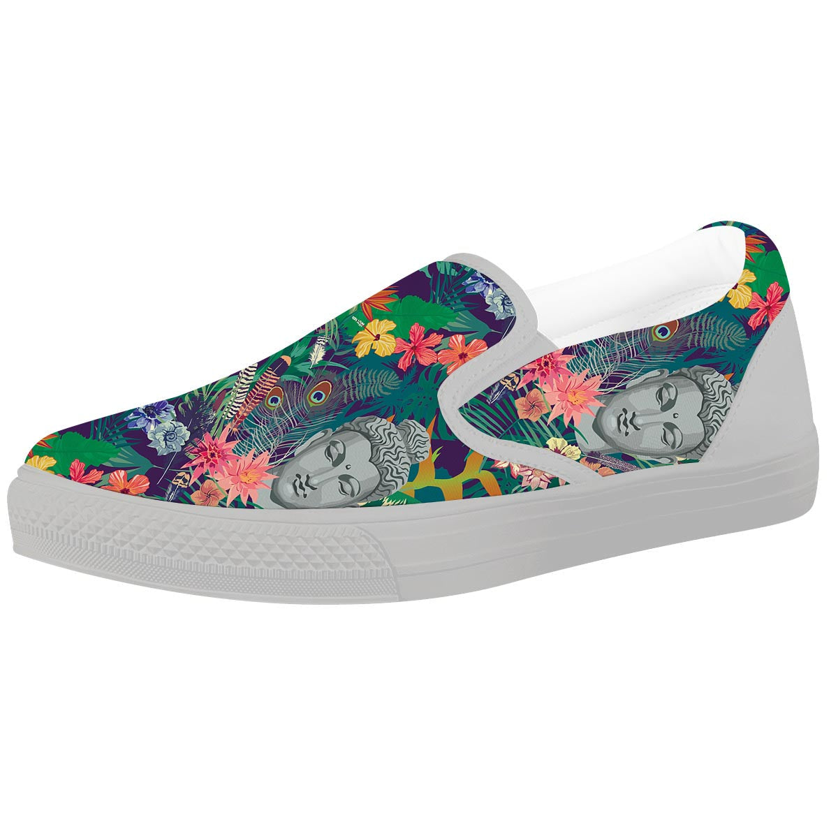 Buddha Tropical Print Pattern White Slip On Shoes-grizzshop