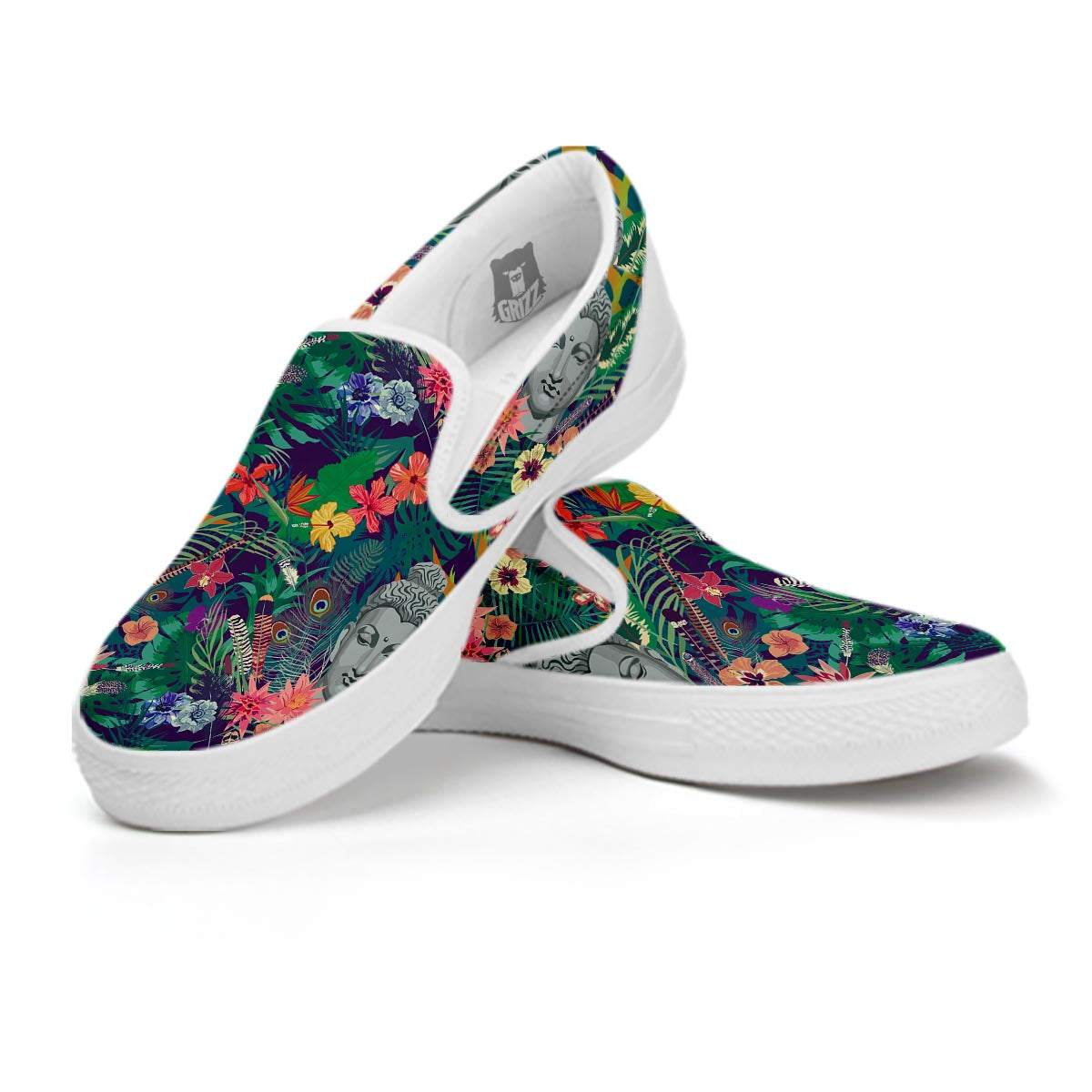 Buddha Tropical Print Pattern White Slip On Shoes-grizzshop