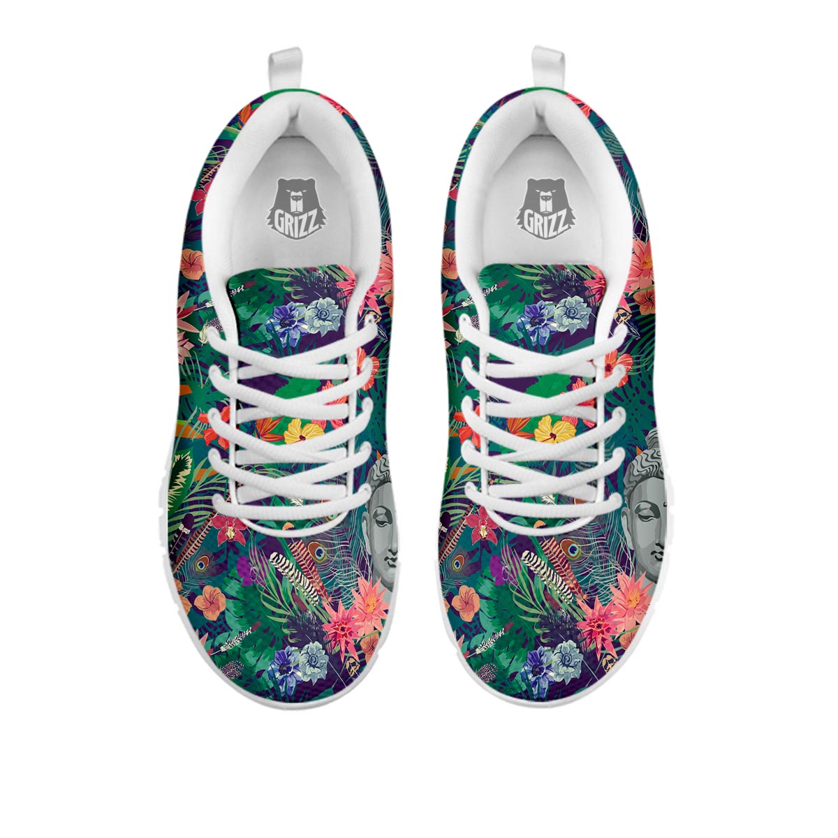 Buddha Tropical Print Pattern White Sneaker-grizzshop