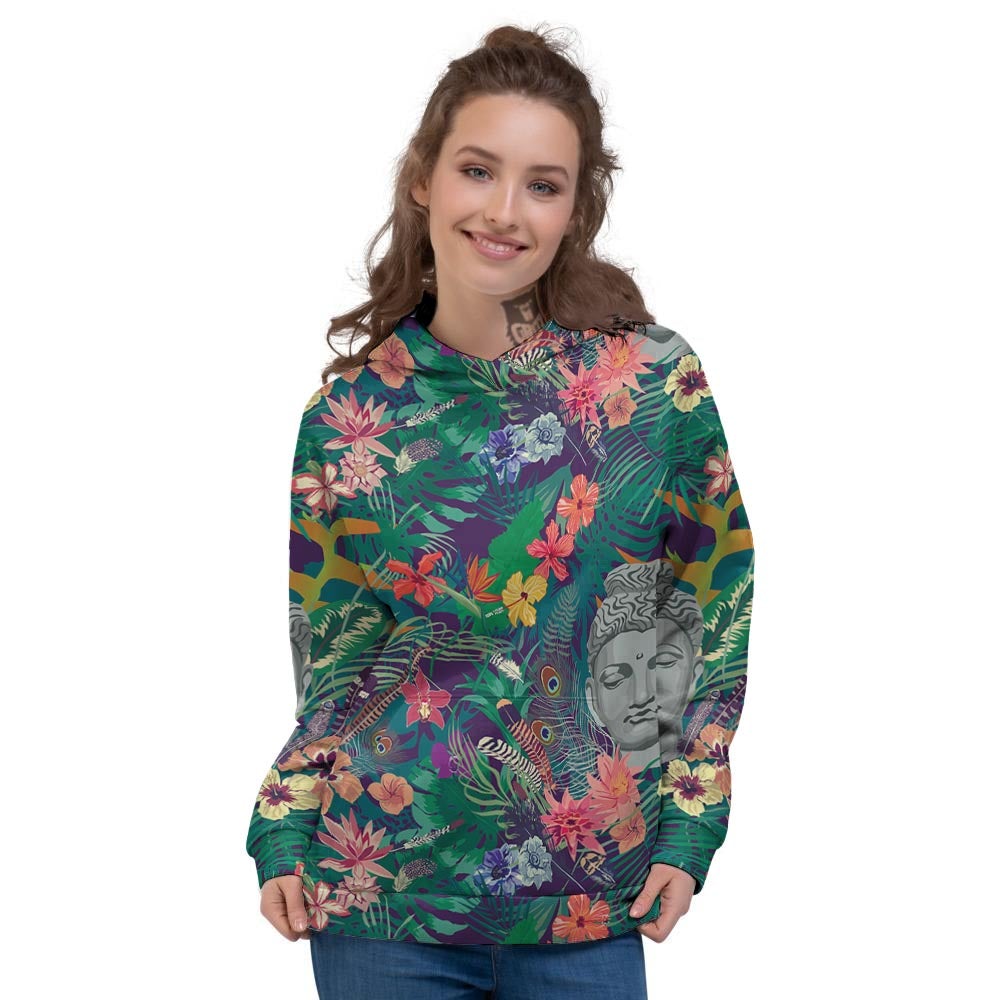 Buddha Tropical Print Pattern Women's Hoodie-grizzshop