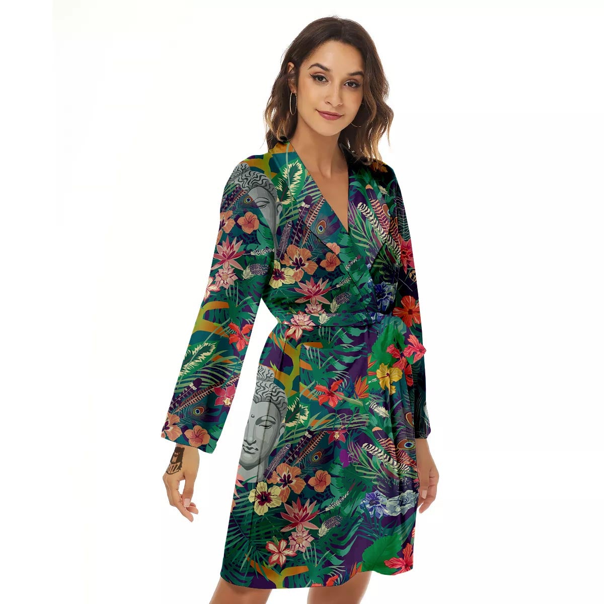 Buddha Tropical Print Pattern Women's Robe-grizzshop