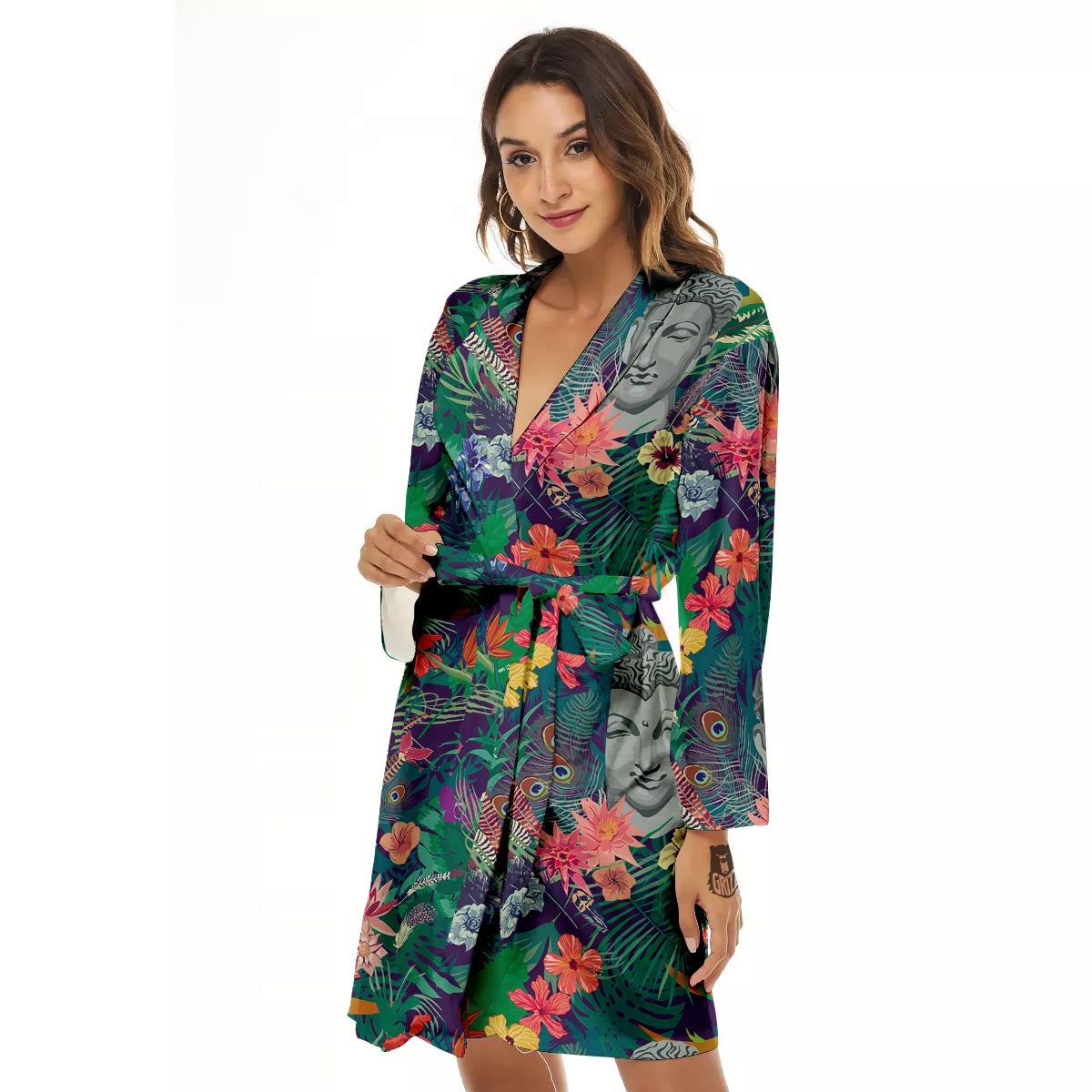 Buddha Tropical Print Pattern Women's Robe-grizzshop