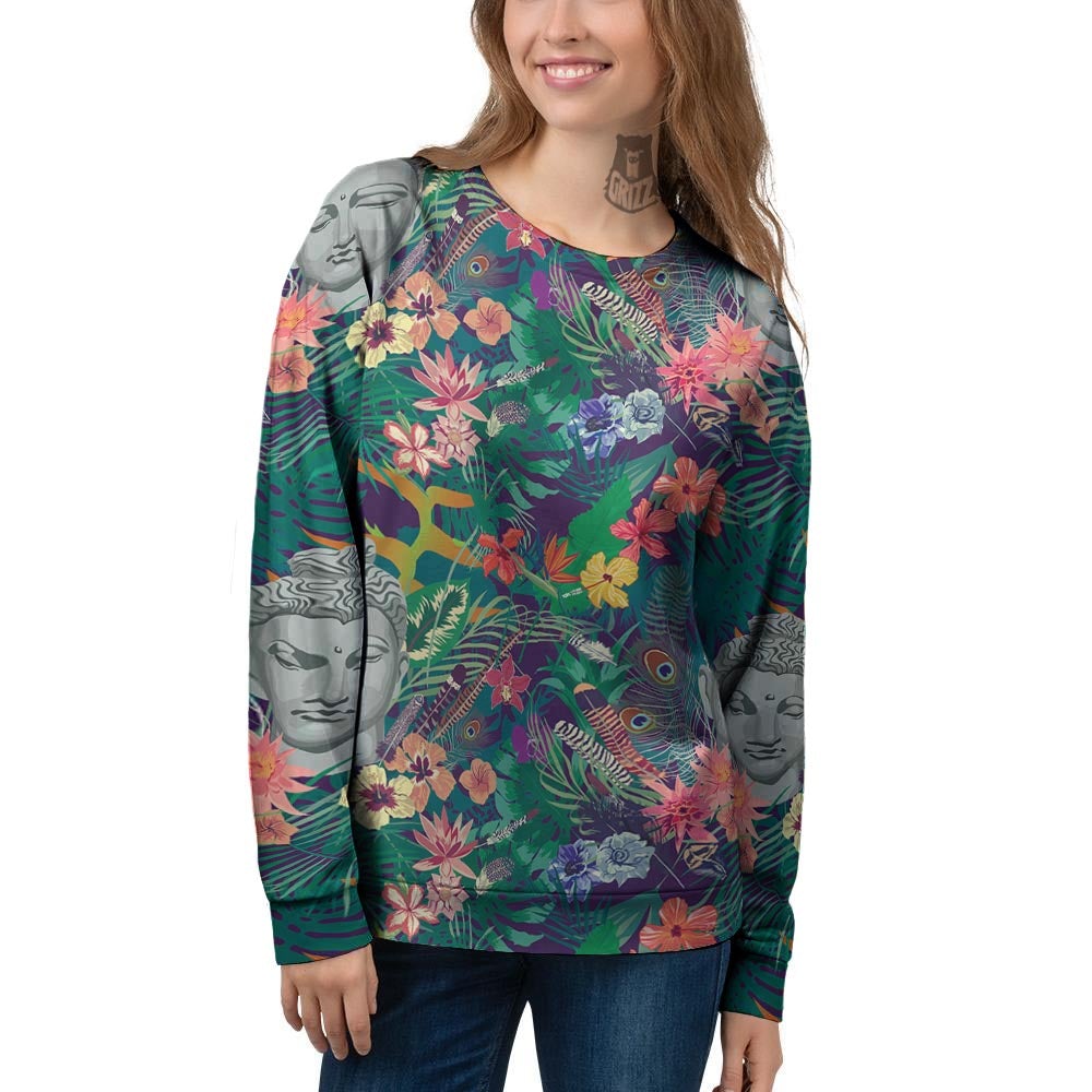 Buddha Tropical Print Pattern Women's Sweatshirt-grizzshop