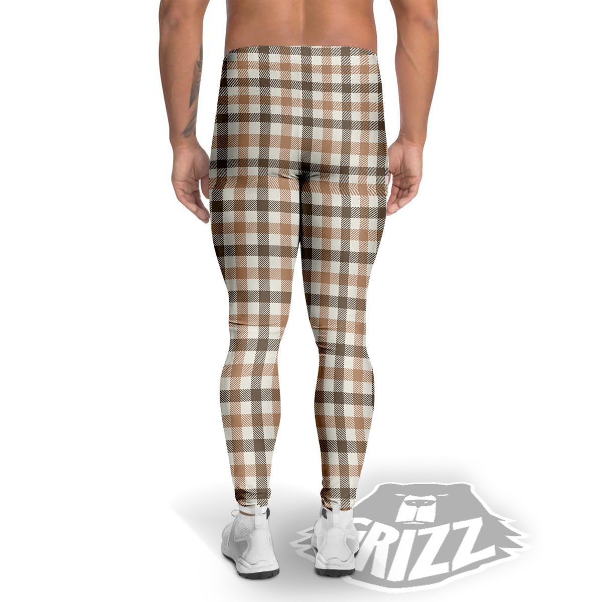 Buffalo Check Beige And Brown Print Men's Leggings-grizzshop