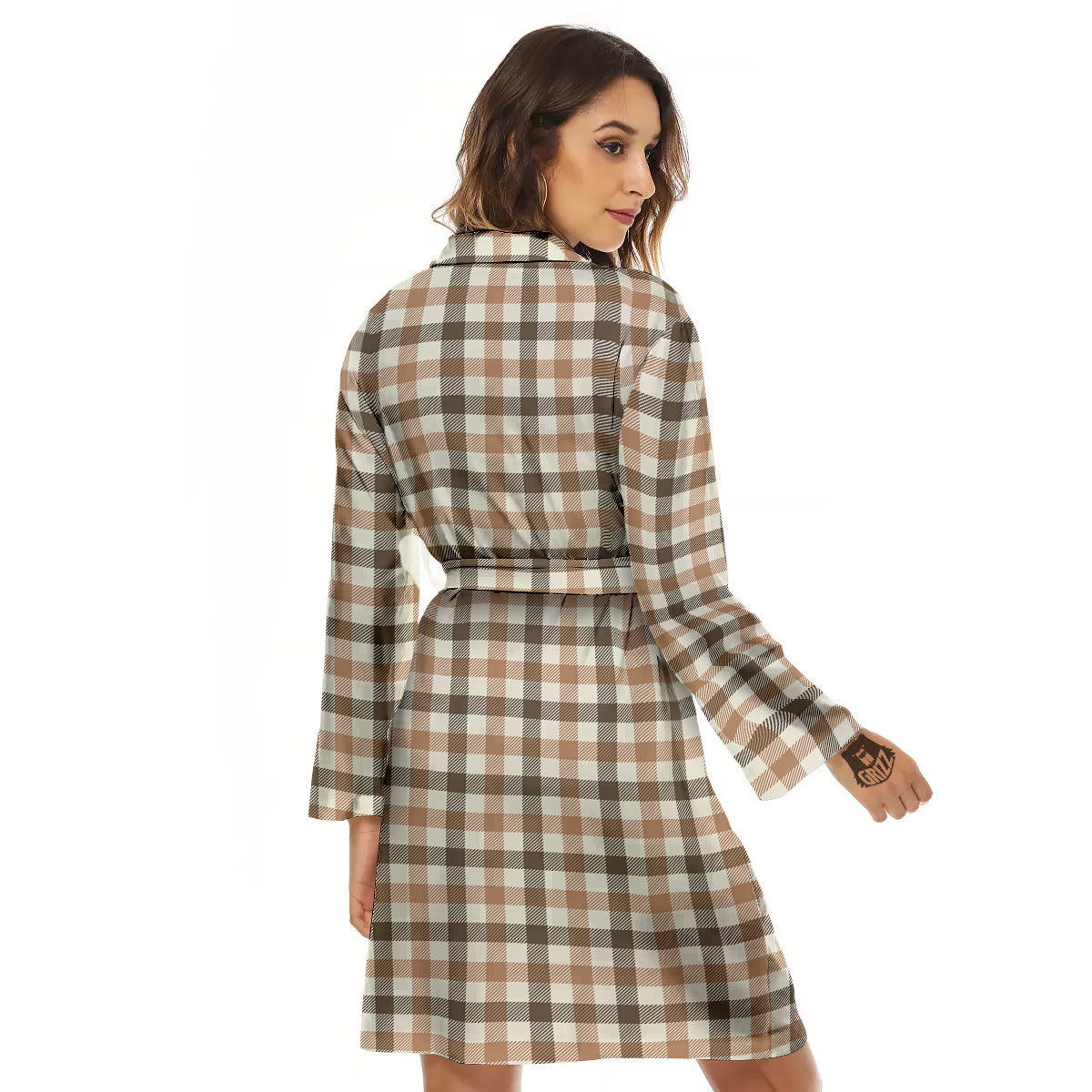 Buffalo Check Beige And Brown Print Women's Robe-grizzshop