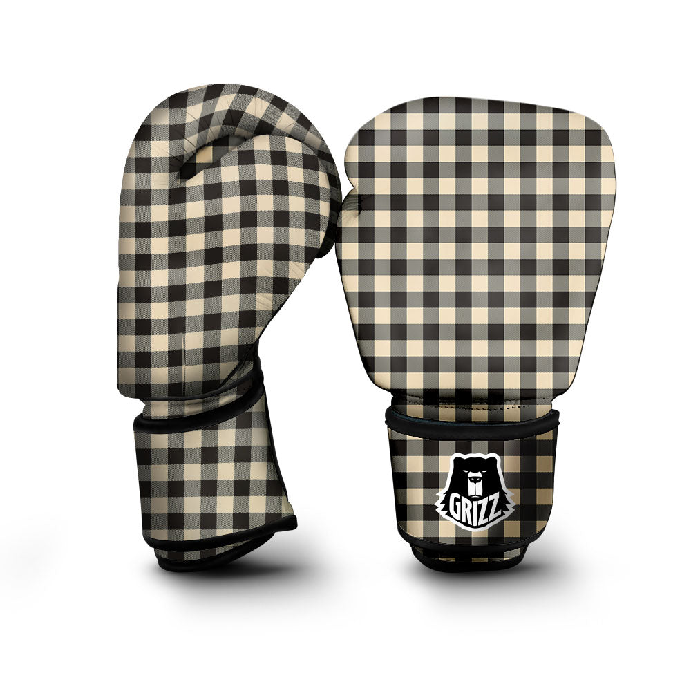 Buffalo Check Black And Beige Print Boxing Gloves-grizzshop