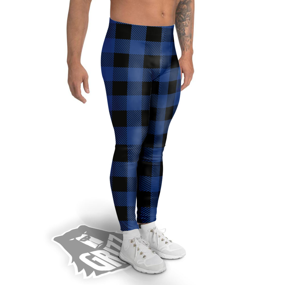 Buffalo Check Black And Blue Print Men's Leggings-grizzshop