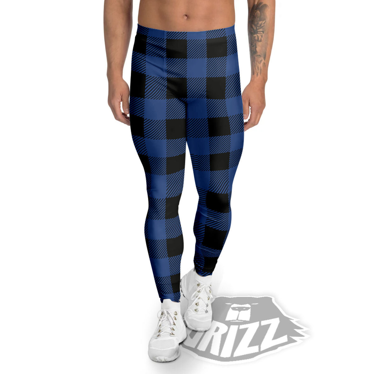 Buffalo Check Black And Blue Print Men's Leggings-grizzshop