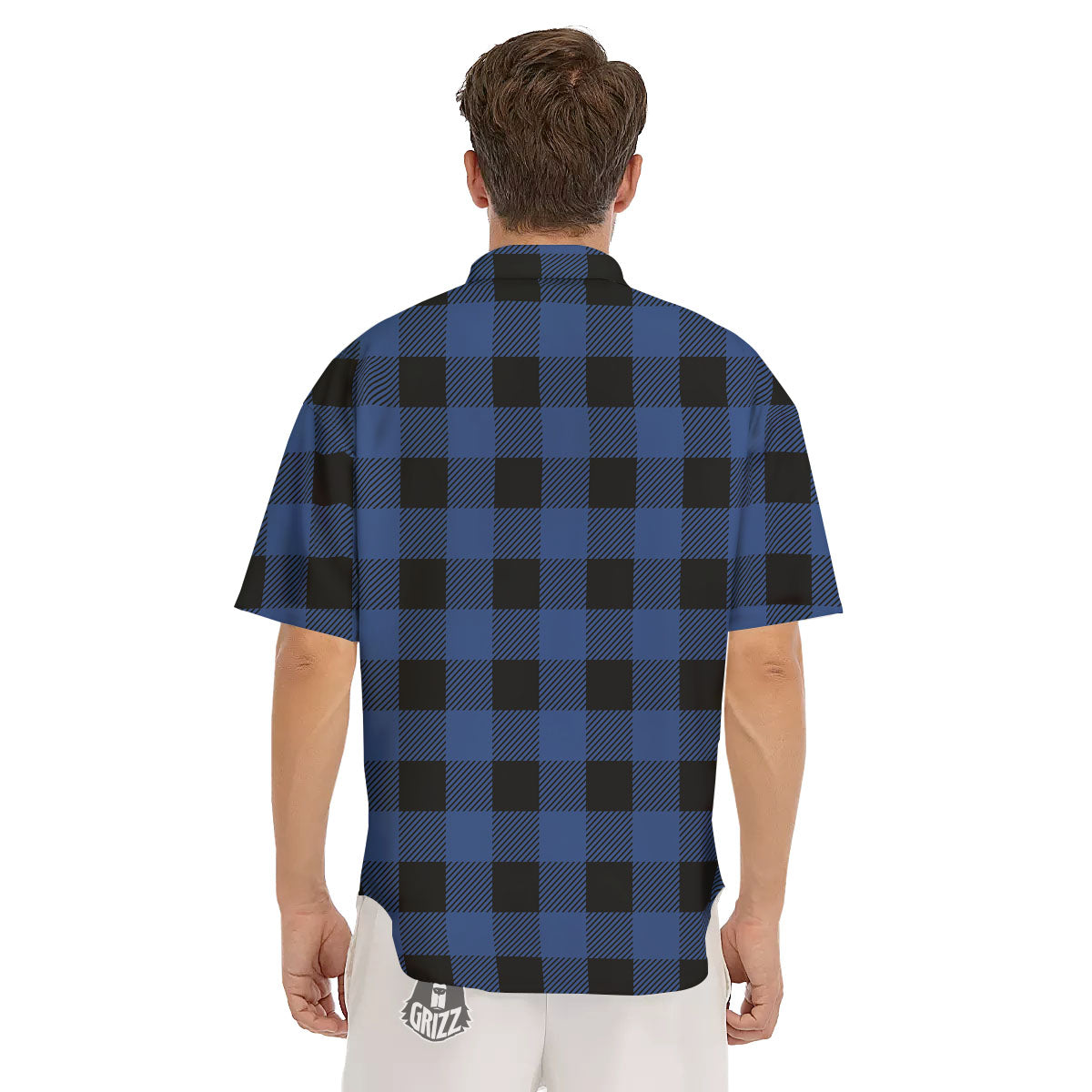 Buffalo Check Black And Blue Print Men's Short Sleeve Shirts-grizzshop