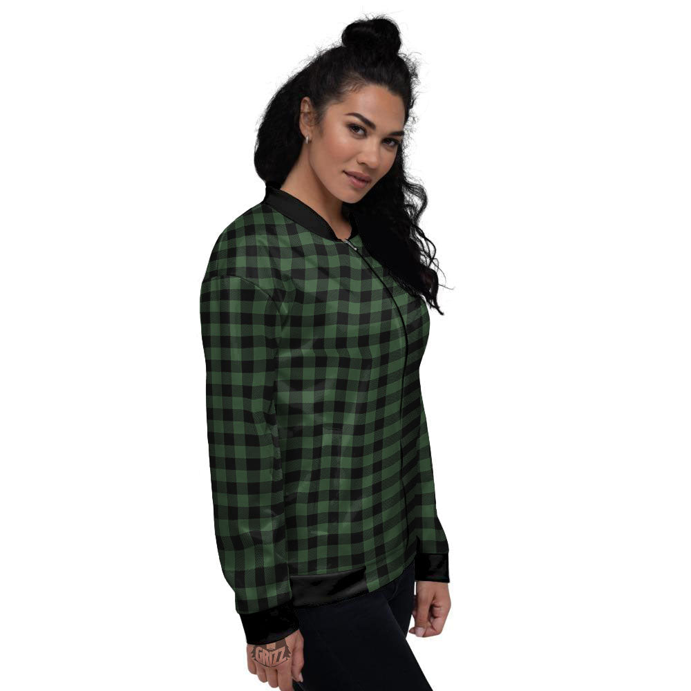 Buffalo Check Black And Green Print Women's Bomber Jacket-grizzshop