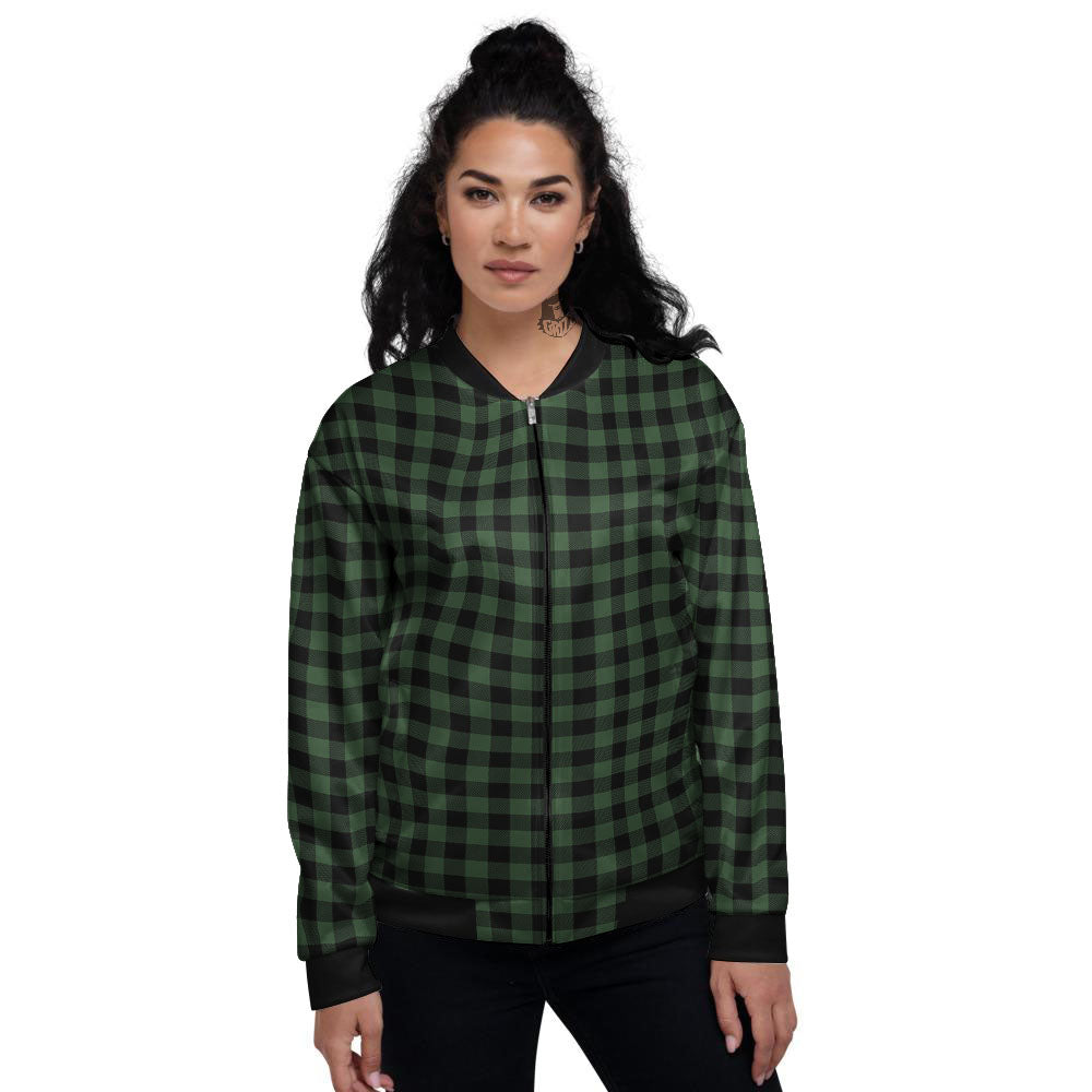 Buffalo Check Black And Green Print Women's Bomber Jacket-grizzshop
