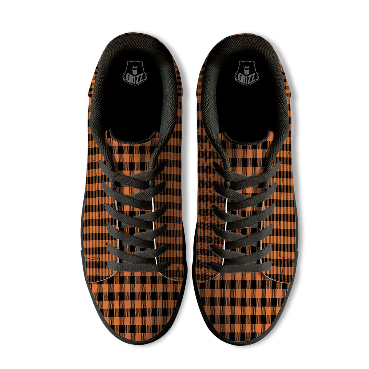 Buffalo Check Black And Orange Print Pattern Black Low Top Sneakers-grizzshop