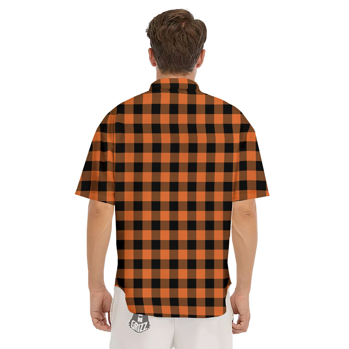 Buffalo Check Black And Orange Print Pattern Men's Short Sleeve Shirts-grizzshop