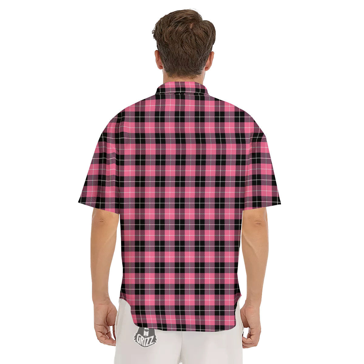 Buffalo Check Black And Pink Print Men's Short Sleeve Shirts-grizzshop