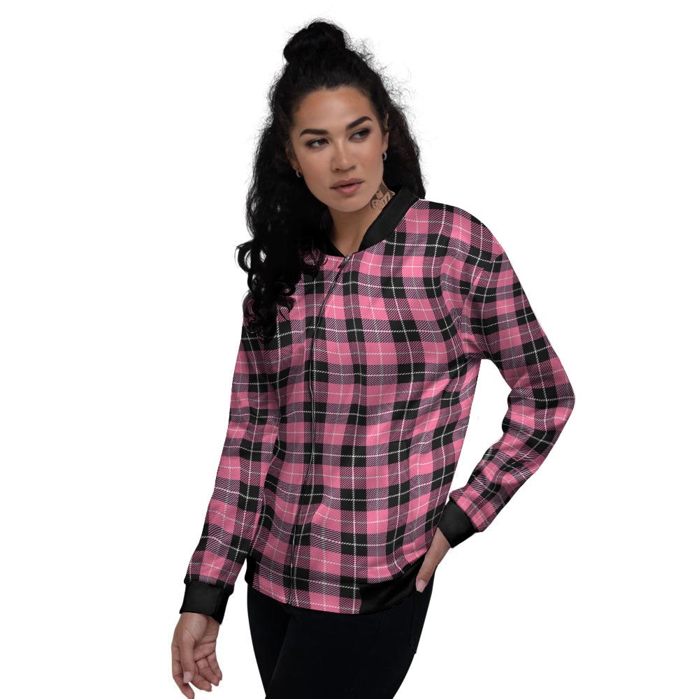 Buffalo Check Black And Pink Print Women's Bomber Jacket-grizzshop