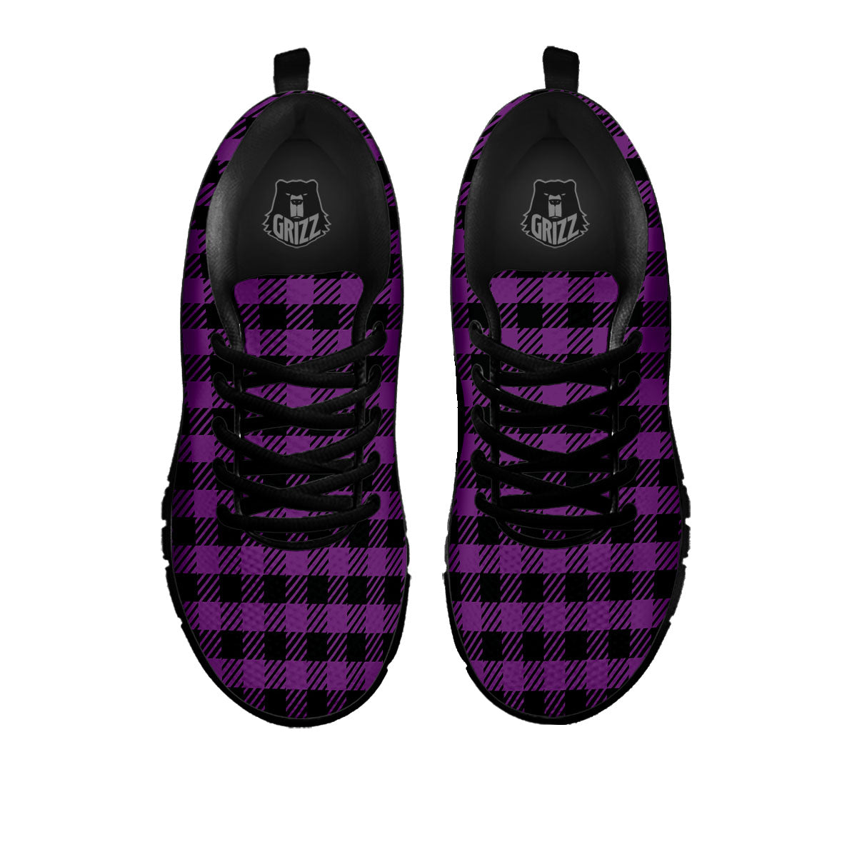 Buffalo Check Black And Purple Print Black Sneaker-grizzshop