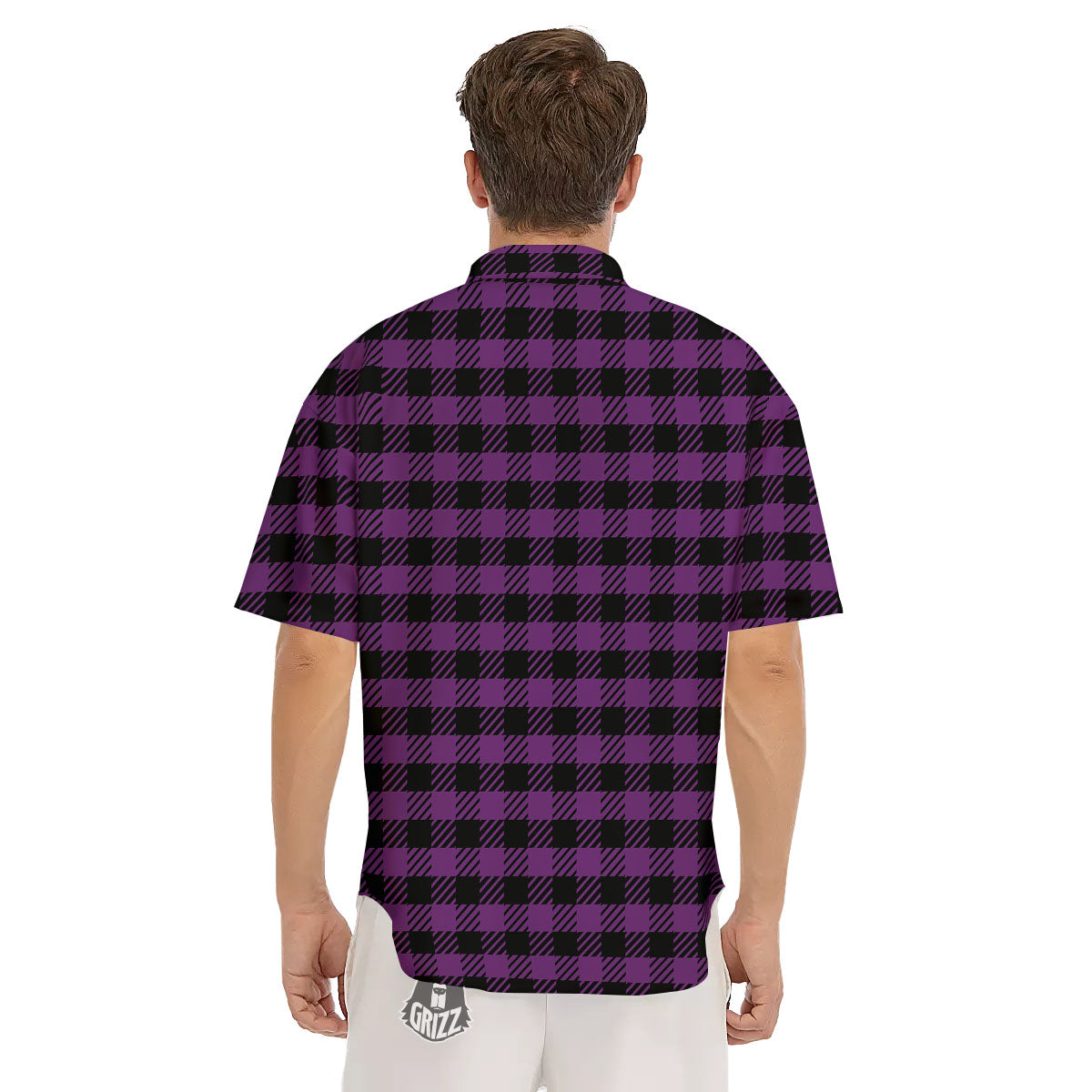 Buffalo Check Black And Purple Print Men's Short Sleeve Shirts-grizzshop