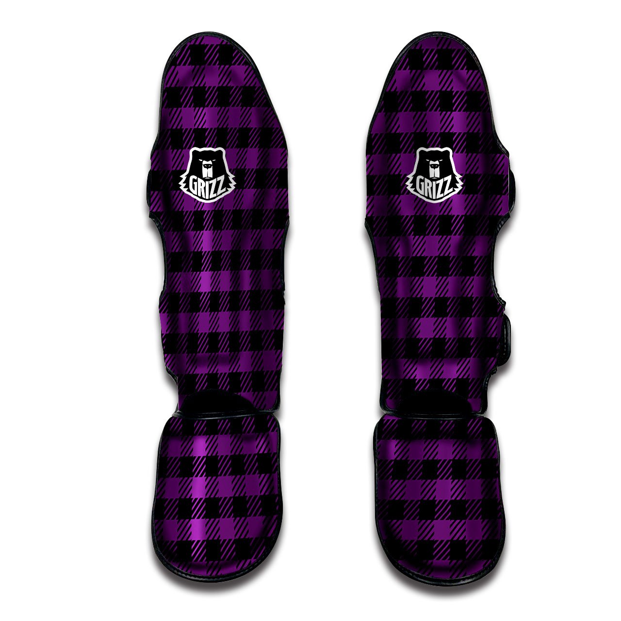 Buffalo Check Black And Purple Print Muay Thai Shin Guards-grizzshop