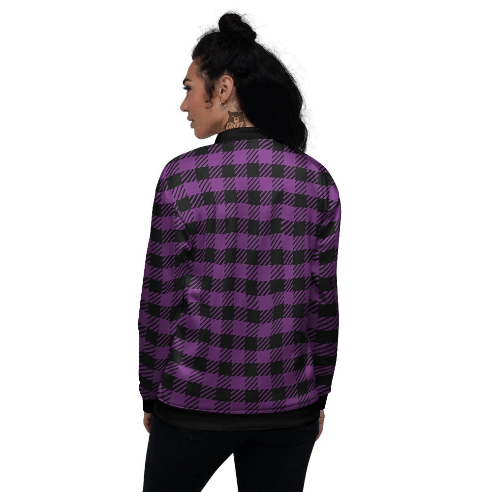 Buffalo Check Black And Purple Print Women's Bomber Jacket-grizzshop