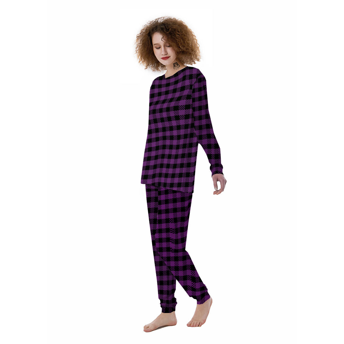 Buffalo Check Black And Purple Print Women's Pajamas-grizzshop