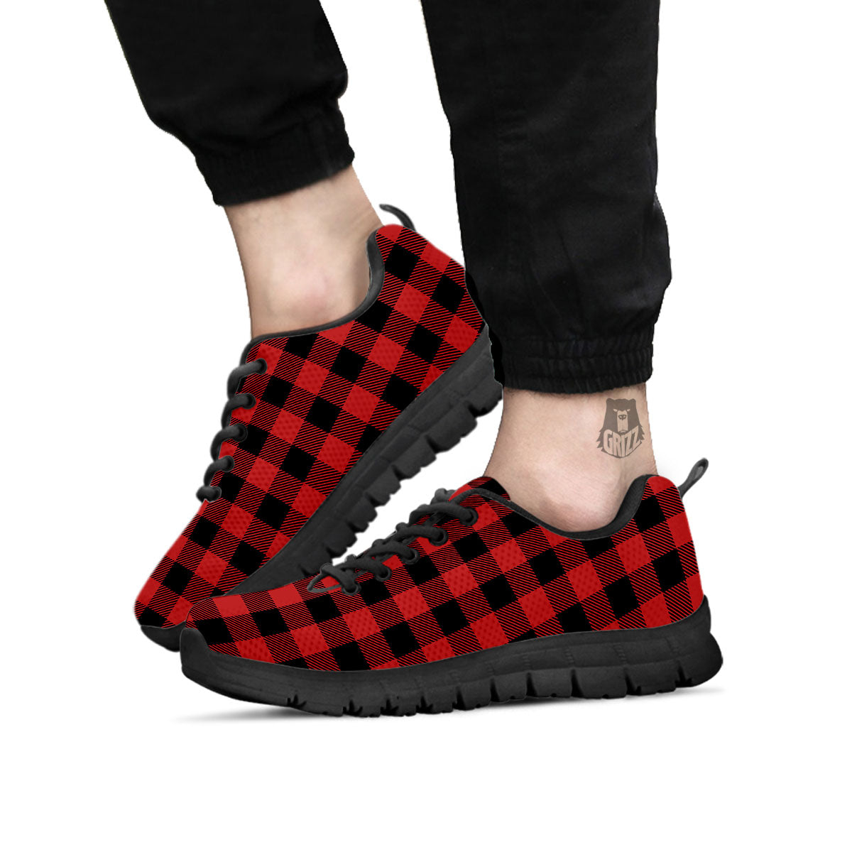 Buffalo Check Black And Red Print Black Sneaker-grizzshop