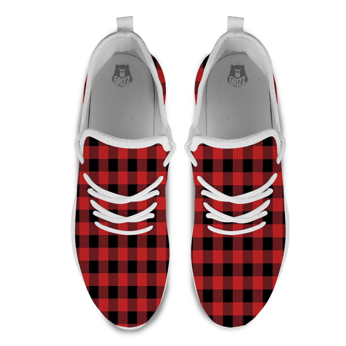 Buffalo Check Black And Red Print White Athletic Shoes-grizzshop