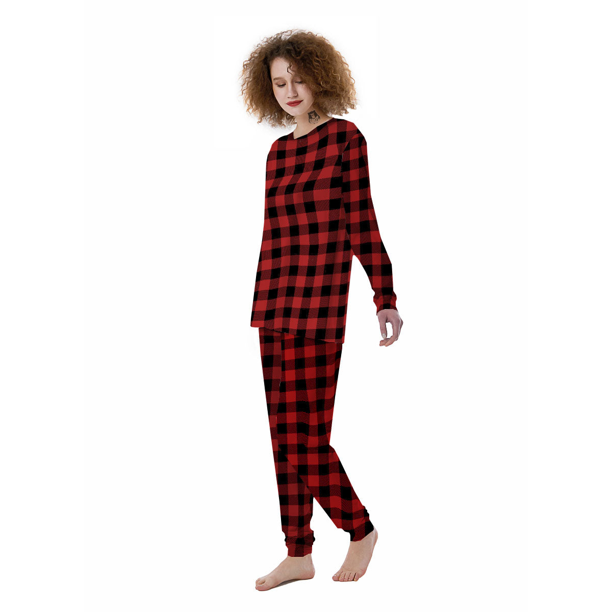 Buffalo Check Black And Red Print Women's Pajamas-grizzshop