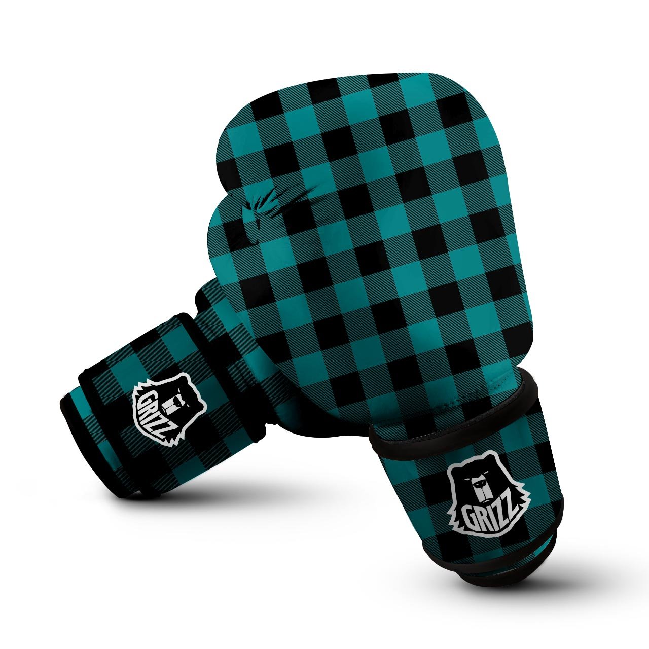 Buffalo Check Black And Teal Print Pattern Boxing Gloves-grizzshop