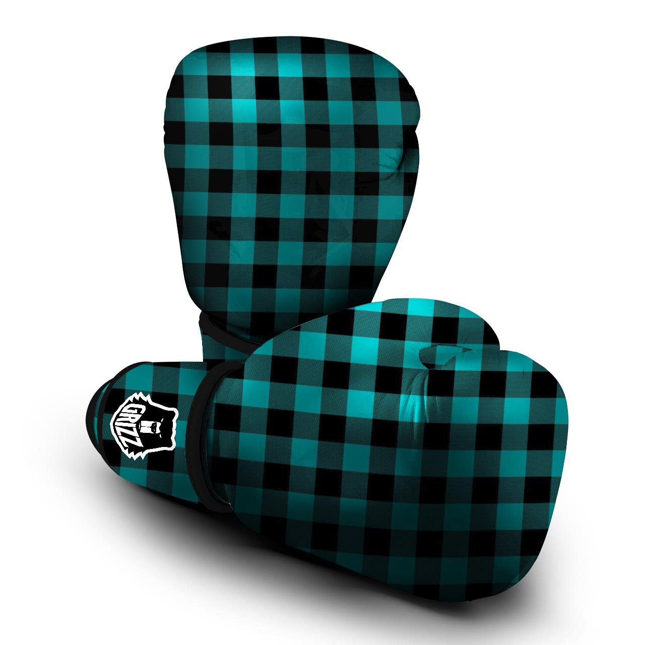 Buffalo Check Black And Teal Print Pattern Boxing Gloves-grizzshop