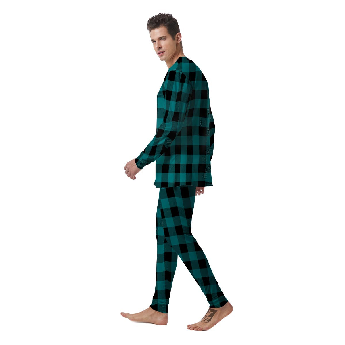 Buffalo Check Black And Teal Print Pattern Men's Pajamas-grizzshop