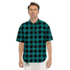 Buffalo Check Black And Teal Print Pattern Men's Short Sleeve Shirts-grizzshop