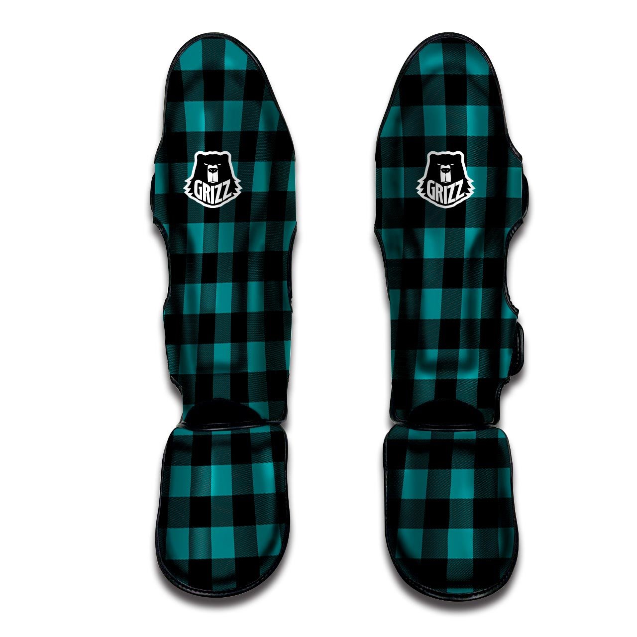 Buffalo Check Black And Teal Print Pattern Muay Thai Shin Guards-grizzshop