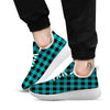 Buffalo Check Black And Teal Print Pattern White Athletic Shoes-grizzshop