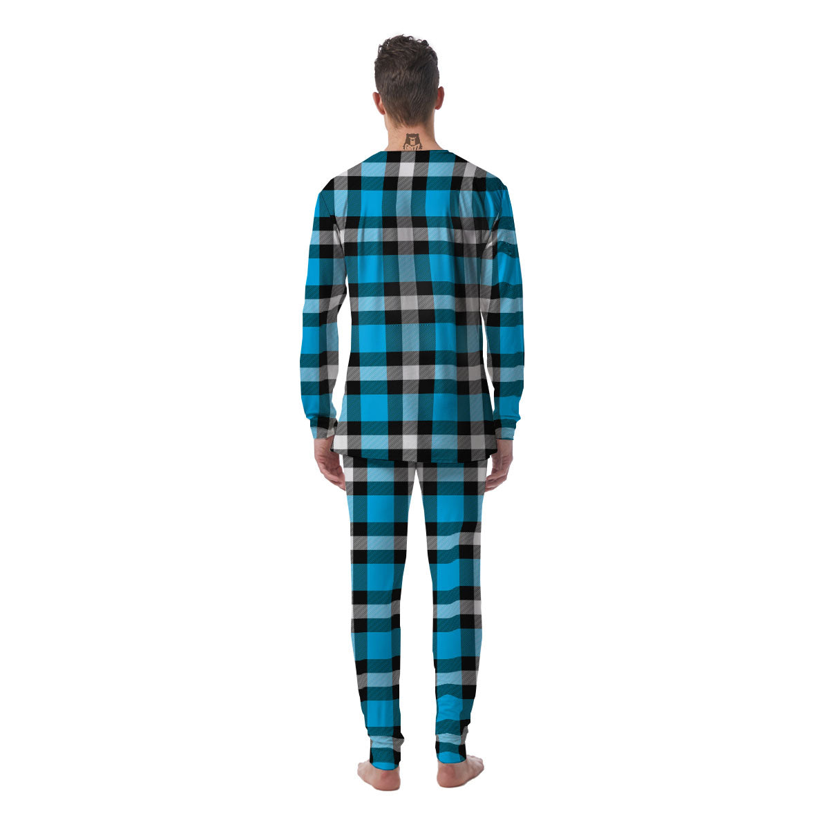 Buffalo Check Black And Turquoise Print Pattern Men's Pajamas-grizzshop