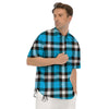 Buffalo Check Black And Turquoise Print Pattern Men's Short Sleeve Shirts-grizzshop