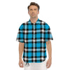 Buffalo Check Black And Turquoise Print Pattern Men's Short Sleeve Shirts-grizzshop