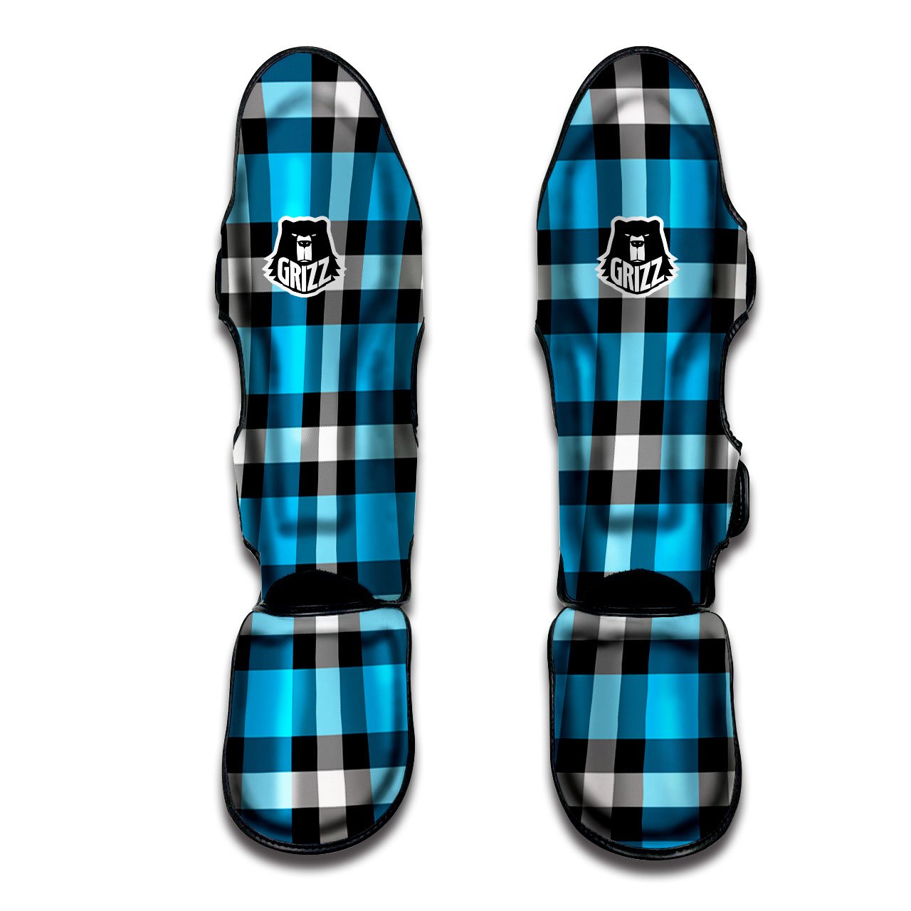 Buffalo Check Black And Turquoise Print Pattern Muay Thai Shin Guards-grizzshop