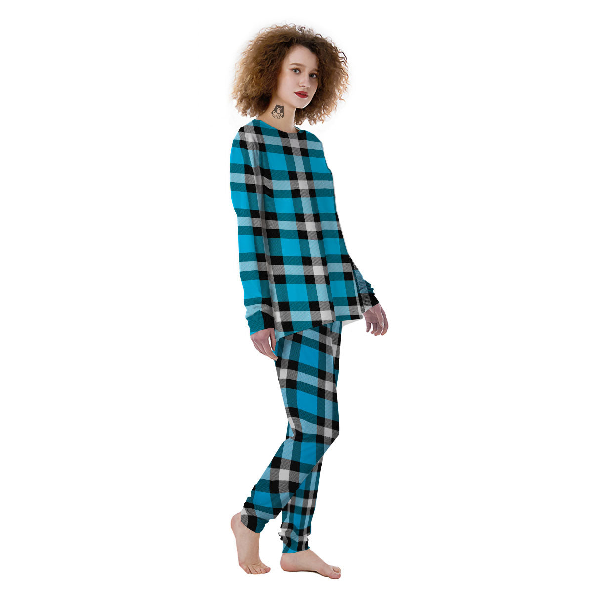 Buffalo Check Black And Turquoise Print Pattern Women's Pajamas-grizzshop