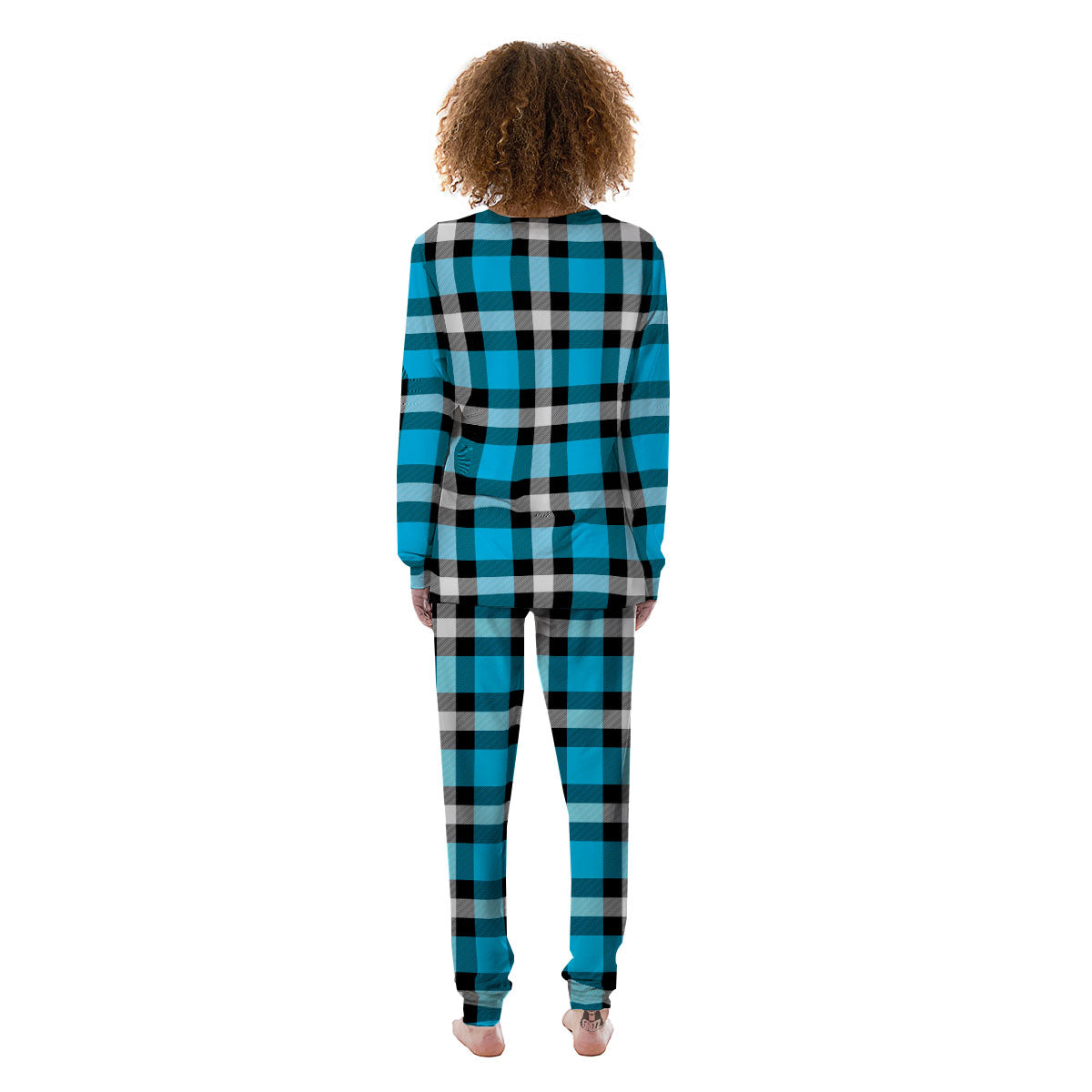 Buffalo Check Black And Turquoise Print Pattern Women's Pajamas-grizzshop