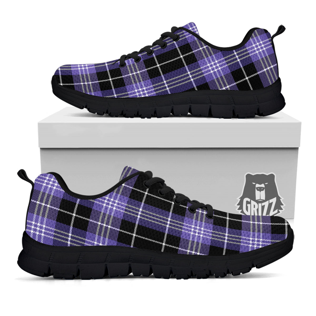 Buffalo Check Black And Violet Print Pattern Black Sneaker-grizzshop