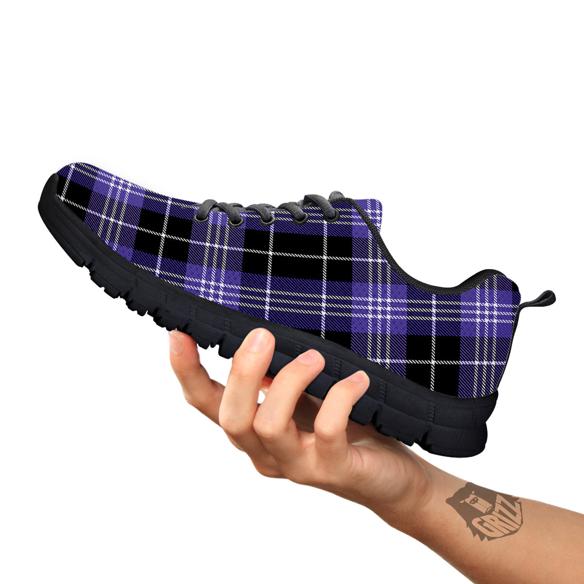 Buffalo Check Black And Violet Print Pattern Black Sneaker-grizzshop