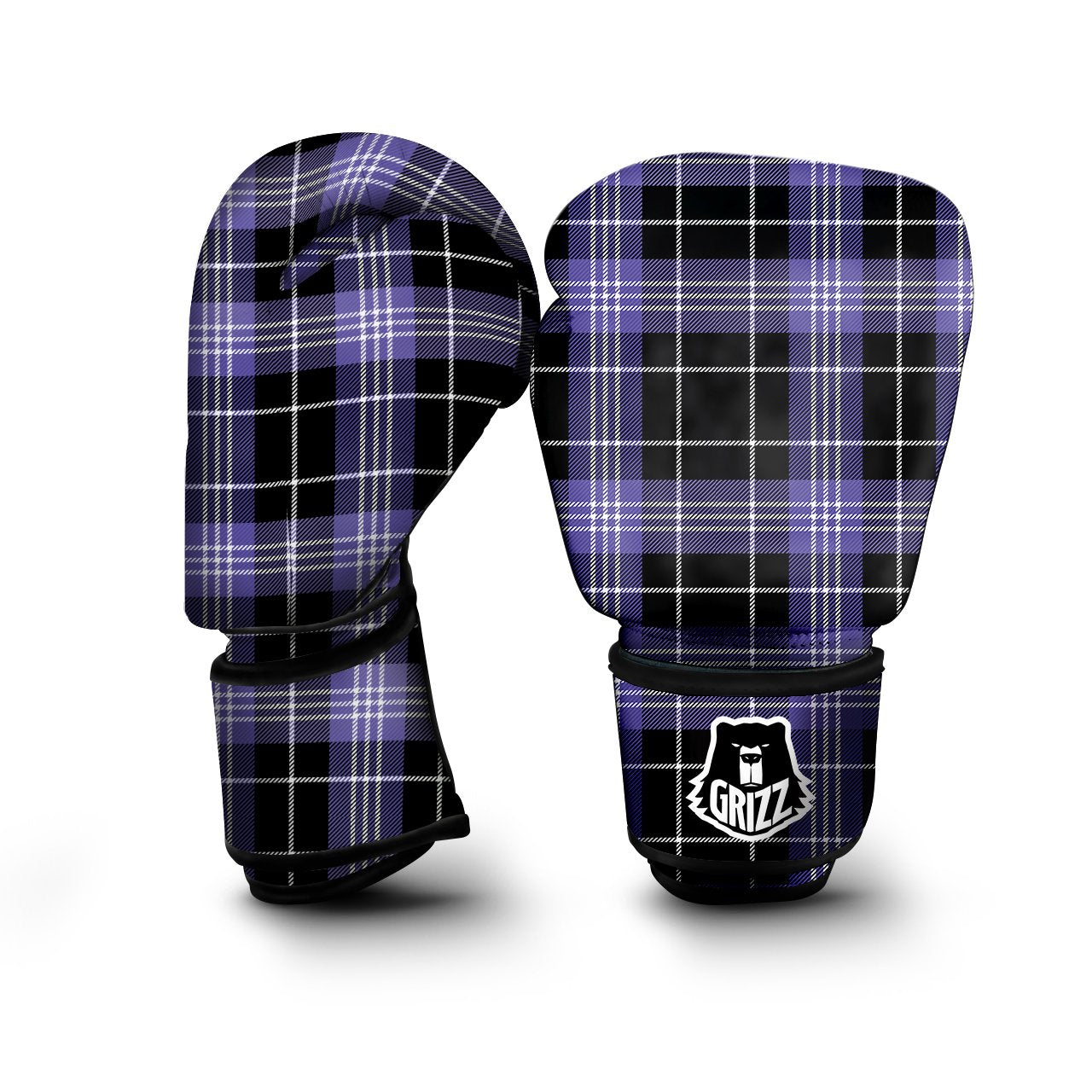 Buffalo Check Black And Violet Print Pattern Boxing Gloves-grizzshop
