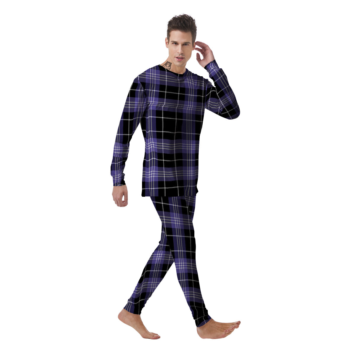 Buffalo Check Black And Violet Print Pattern Men's Pajamas-grizzshop