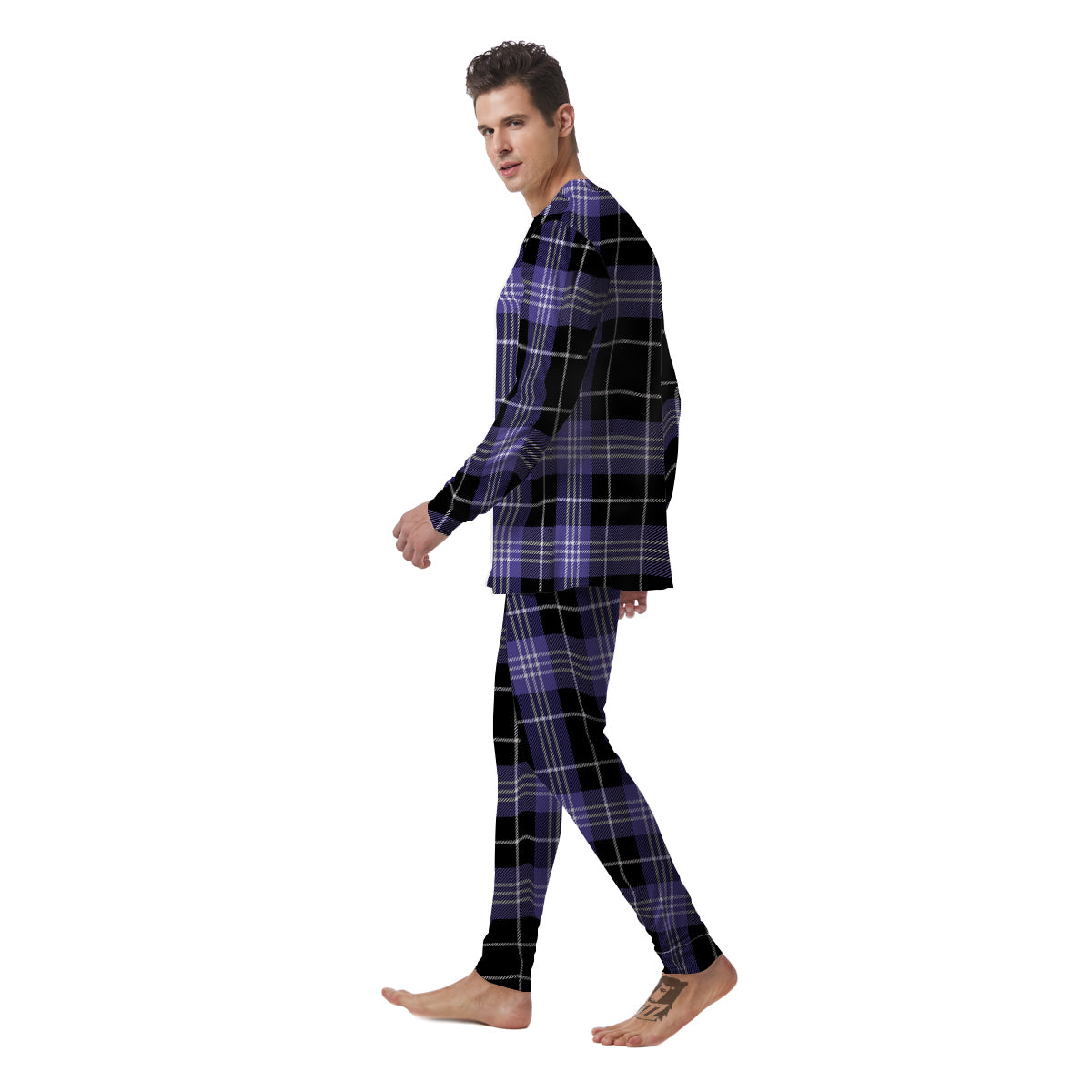 Buffalo Check Black And Violet Print Pattern Men's Pajamas-grizzshop