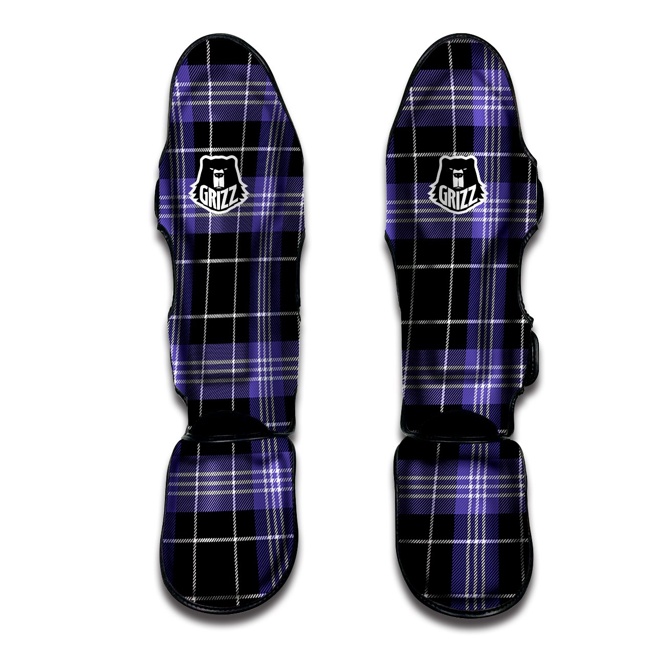 Buffalo Check Black And Violet Print Pattern Muay Thai Shin Guards-grizzshop